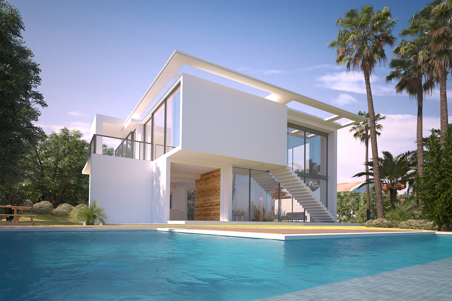 Modern villa with pool and exotic garden